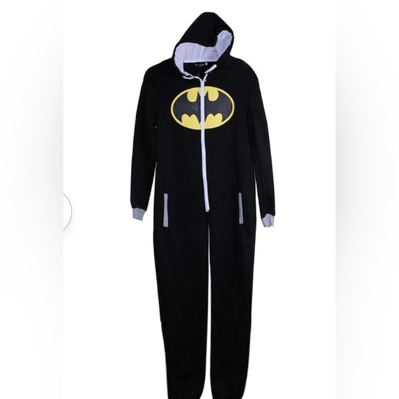 Batman Black Zip Hooded One Piece Union Suit Size XLarge One Piece Pajamas. - Picture 1 of 7